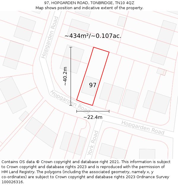 97, HOPGARDEN ROAD, TONBRIDGE, TN10 4QZ: Plot and title map