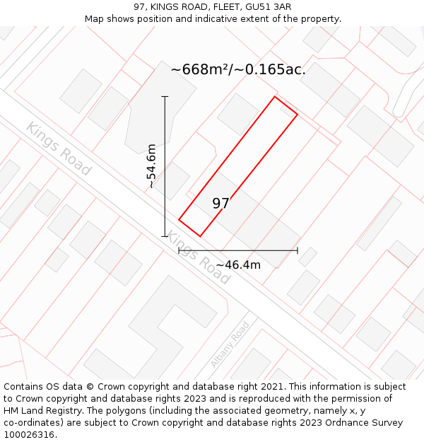 97, KINGS ROAD, FLEET, GU51 3AR: Plot and title map