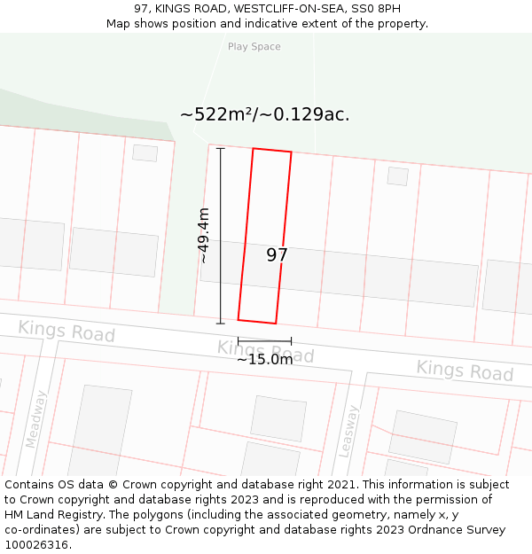 97, KINGS ROAD, WESTCLIFF-ON-SEA, SS0 8PH: Plot and title map