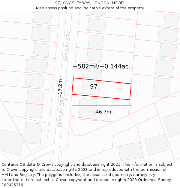 97, KINGSLEY WAY, LONDON, N2 0EL: Plot and title map