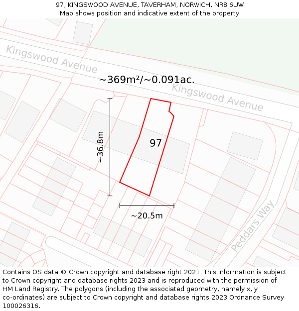 97, KINGSWOOD AVENUE, TAVERHAM, NORWICH, NR8 6UW: Plot and title map