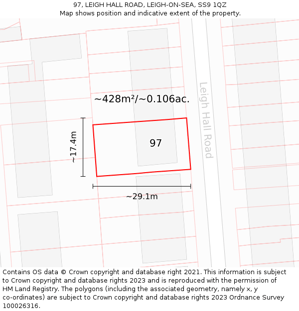 97, LEIGH HALL ROAD, LEIGH-ON-SEA, SS9 1QZ: Plot and title map