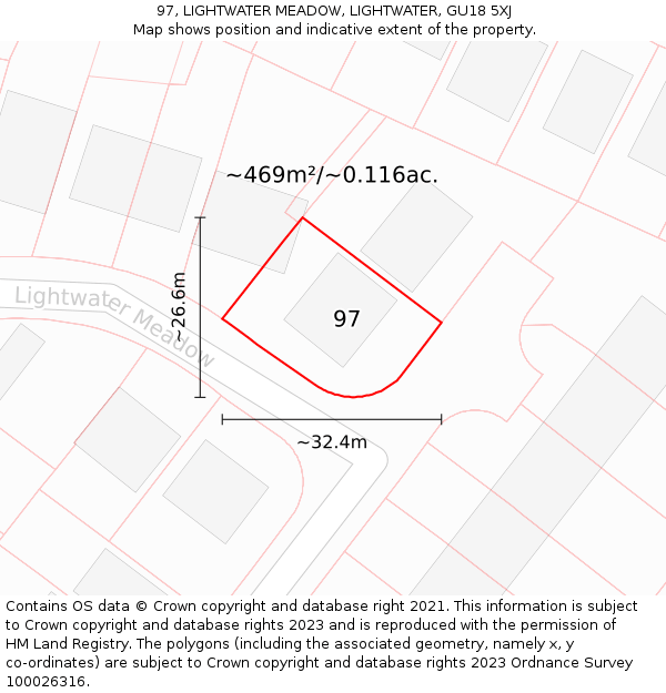 97, LIGHTWATER MEADOW, LIGHTWATER, GU18 5XJ: Plot and title map