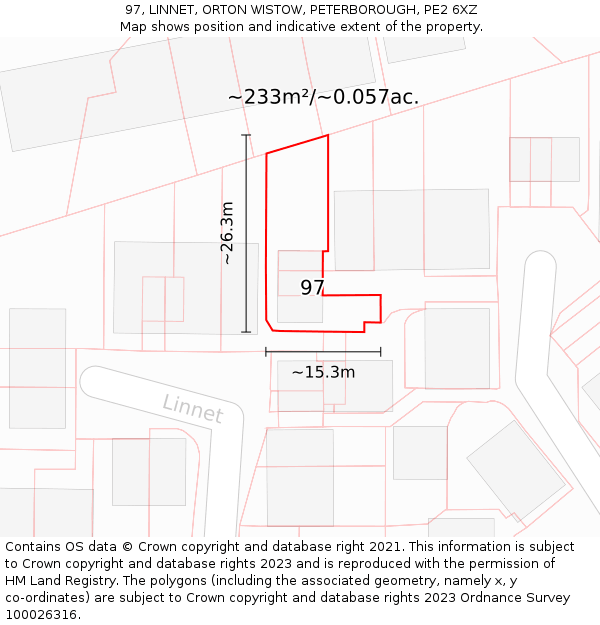 97, LINNET, ORTON WISTOW, PETERBOROUGH, PE2 6XZ: Plot and title map