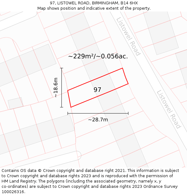 97, LISTOWEL ROAD, BIRMINGHAM, B14 6HX: Plot and title map