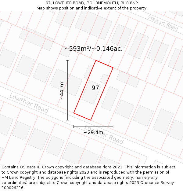 97, LOWTHER ROAD, BOURNEMOUTH, BH8 8NP: Plot and title map