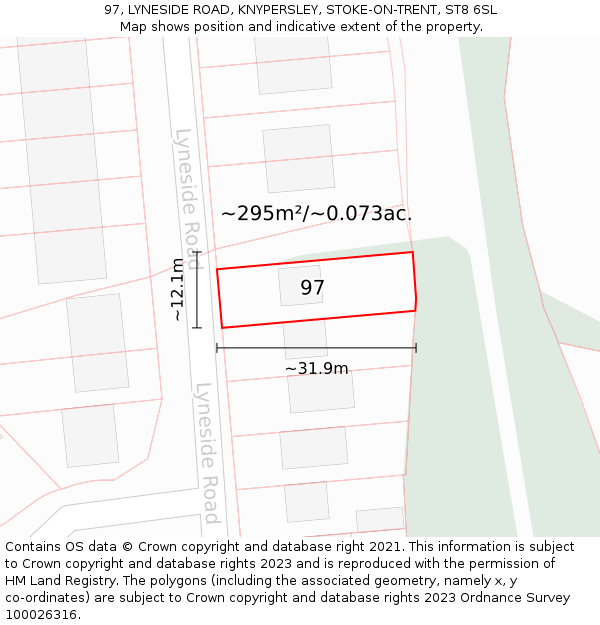 97, LYNESIDE ROAD, KNYPERSLEY, STOKE-ON-TRENT, ST8 6SL: Plot and title map