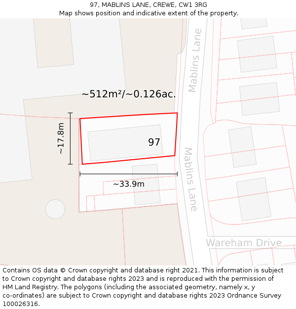 97, MABLINS LANE, CREWE, CW1 3RG: Plot and title map