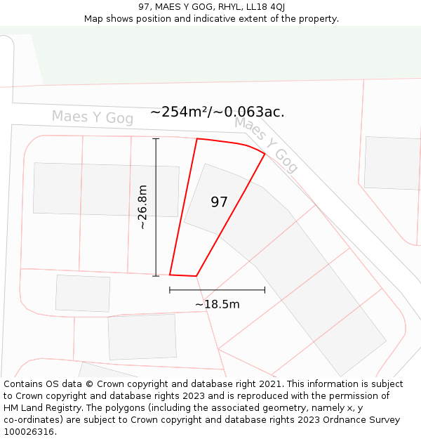 97, MAES Y GOG, RHYL, LL18 4QJ: Plot and title map