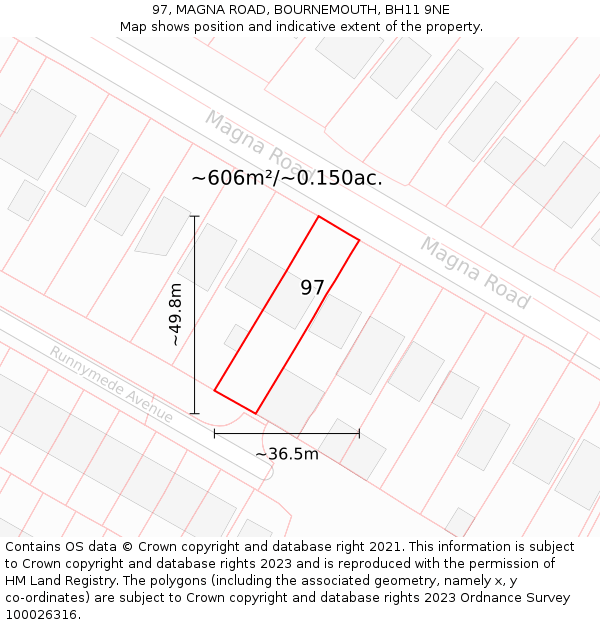 97, MAGNA ROAD, BOURNEMOUTH, BH11 9NE: Plot and title map