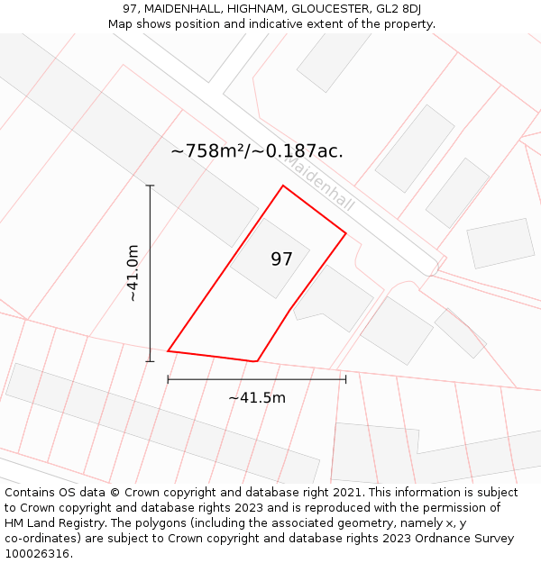 97, MAIDENHALL, HIGHNAM, GLOUCESTER, GL2 8DJ: Plot and title map