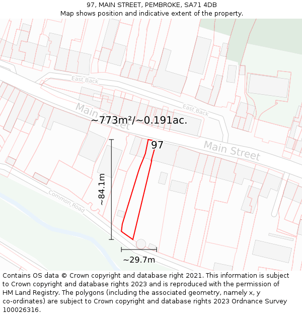 97, MAIN STREET, PEMBROKE, SA71 4DB: Plot and title map