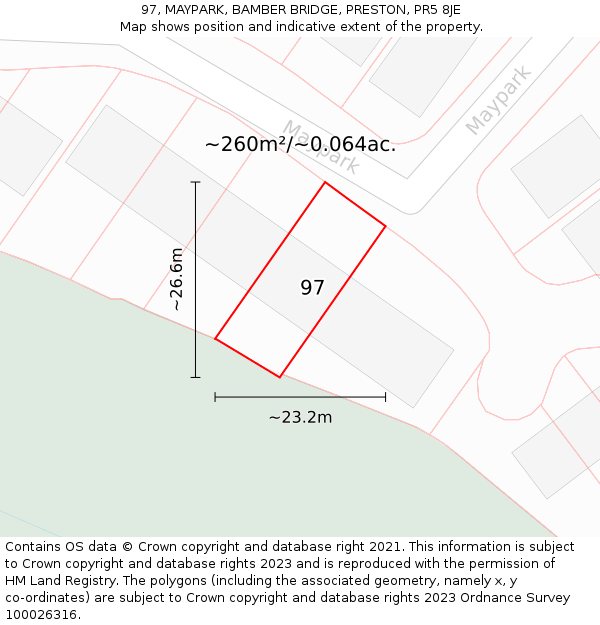 97, MAYPARK, BAMBER BRIDGE, PRESTON, PR5 8JE: Plot and title map