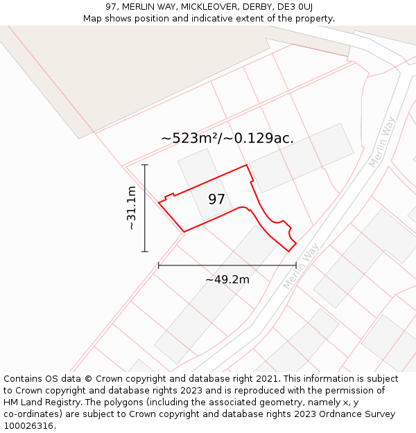 97, MERLIN WAY, MICKLEOVER, DERBY, DE3 0UJ: Plot and title map