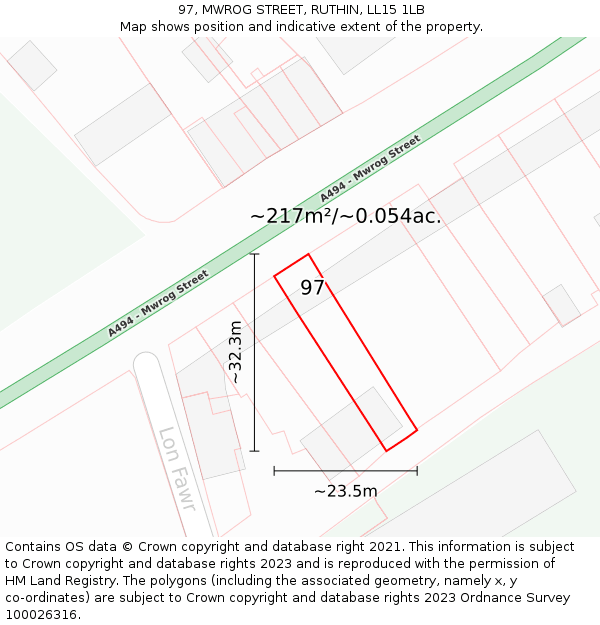 97, MWROG STREET, RUTHIN, LL15 1LB: Plot and title map