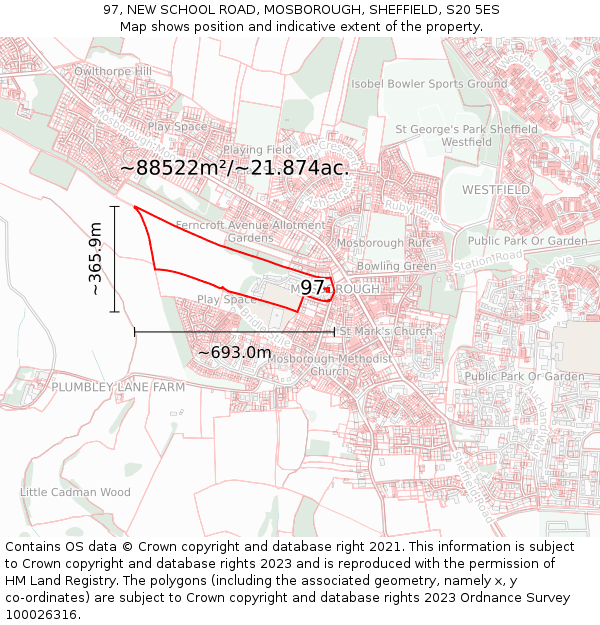 97, NEW SCHOOL ROAD, MOSBOROUGH, SHEFFIELD, S20 5ES: Plot and title map