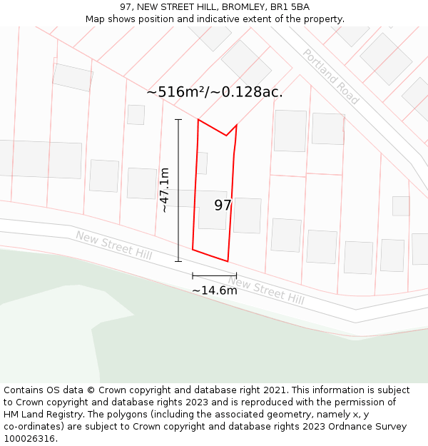 97, NEW STREET HILL, BROMLEY, BR1 5BA: Plot and title map