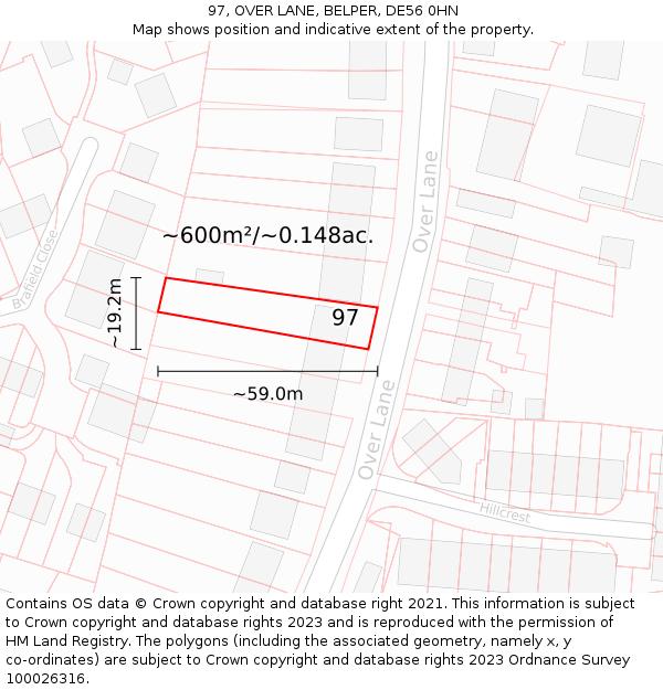 97, OVER LANE, BELPER, DE56 0HN: Plot and title map