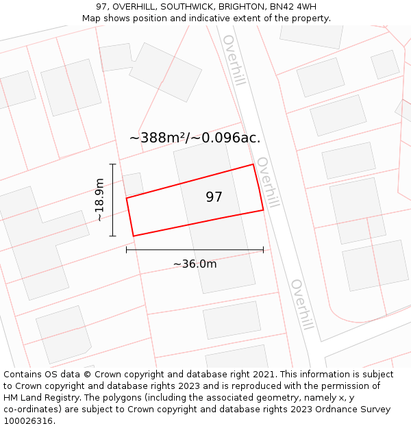 97, OVERHILL, SOUTHWICK, BRIGHTON, BN42 4WH: Plot and title map