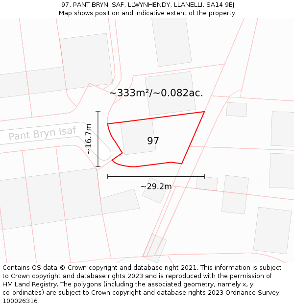 97, PANT BRYN ISAF, LLWYNHENDY, LLANELLI, SA14 9EJ: Plot and title map