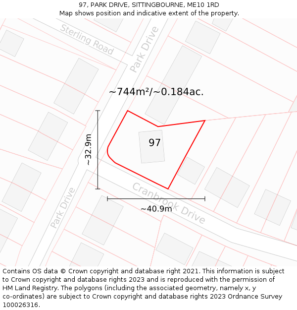 97, PARK DRIVE, SITTINGBOURNE, ME10 1RD: Plot and title map