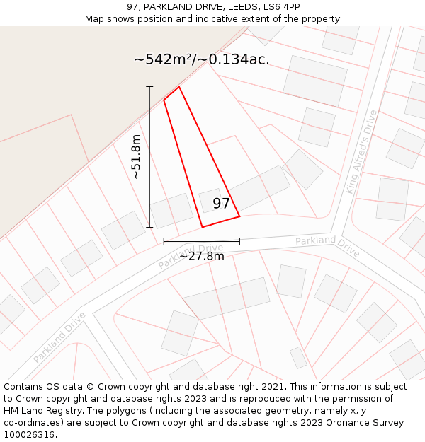 97, PARKLAND DRIVE, LEEDS, LS6 4PP: Plot and title map