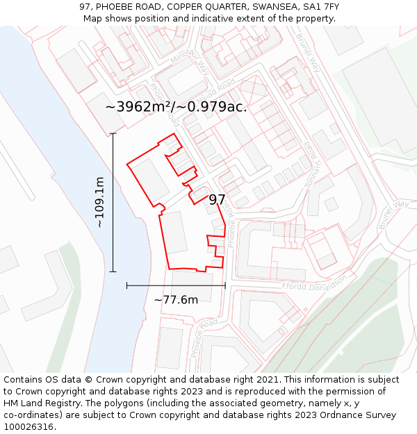 97, PHOEBE ROAD, COPPER QUARTER, SWANSEA, SA1 7FY: Plot and title map