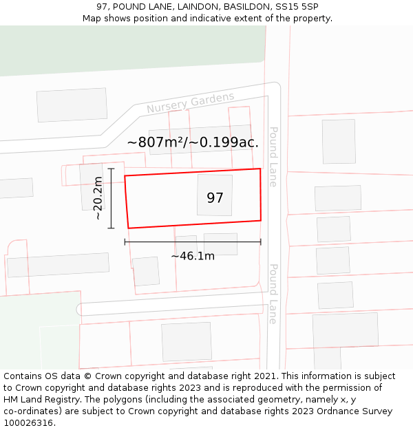 97, POUND LANE, LAINDON, BASILDON, SS15 5SP: Plot and title map