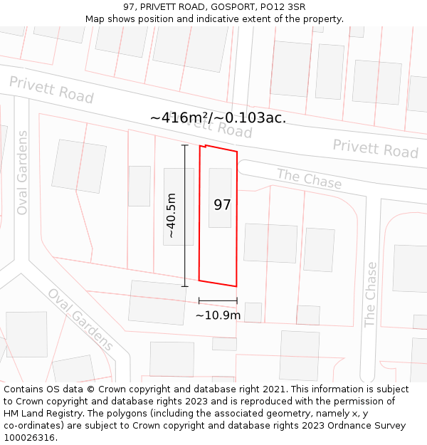 97, PRIVETT ROAD, GOSPORT, PO12 3SR: Plot and title map