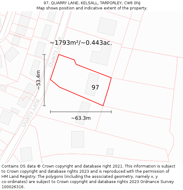 97, QUARRY LANE, KELSALL, TARPORLEY, CW6 0NJ: Plot and title map