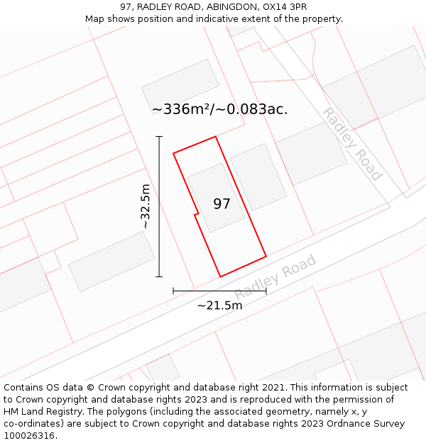 97, RADLEY ROAD, ABINGDON, OX14 3PR: Plot and title map