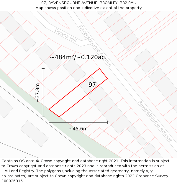 97, RAVENSBOURNE AVENUE, BROMLEY, BR2 0AU: Plot and title map