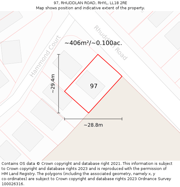 97, RHUDDLAN ROAD, RHYL, LL18 2RE: Plot and title map