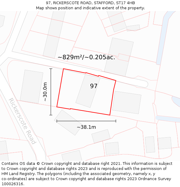 97, RICKERSCOTE ROAD, STAFFORD, ST17 4HB: Plot and title map