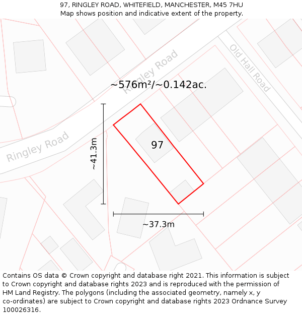 97, RINGLEY ROAD, WHITEFIELD, MANCHESTER, M45 7HU: Plot and title map