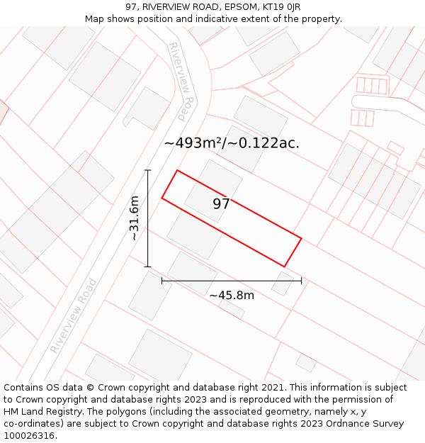 97, RIVERVIEW ROAD, EPSOM, KT19 0JR: Plot and title map