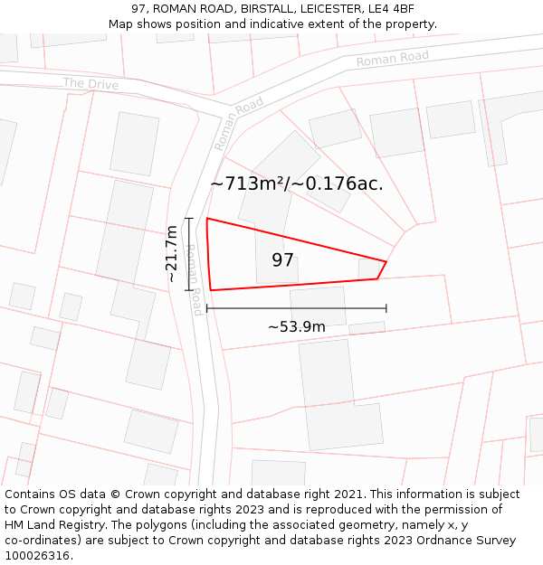 97, ROMAN ROAD, BIRSTALL, LEICESTER, LE4 4BF: Plot and title map