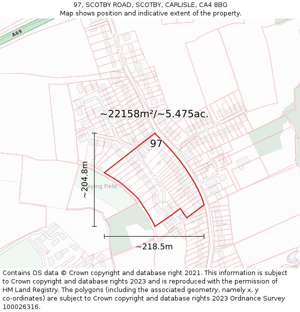 97, SCOTBY ROAD, SCOTBY, CARLISLE, CA4 8BG: Plot and title map