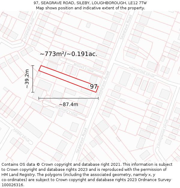 97, SEAGRAVE ROAD, SILEBY, LOUGHBOROUGH, LE12 7TW: Plot and title map