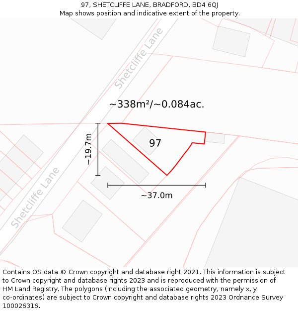 97, SHETCLIFFE LANE, BRADFORD, BD4 6QJ: Plot and title map