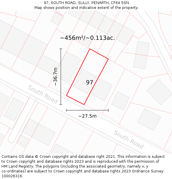 97, SOUTH ROAD, SULLY, PENARTH, CF64 5SN: Plot and title map