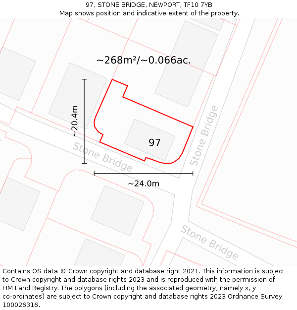 97, STONE BRIDGE, NEWPORT, TF10 7YB: Plot and title map