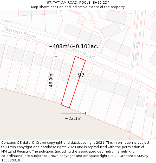 97, TATNAM ROAD, POOLE, BH15 2DP: Plot and title map