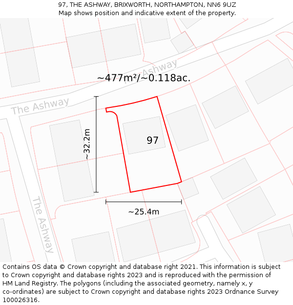 97, THE ASHWAY, BRIXWORTH, NORTHAMPTON, NN6 9UZ: Plot and title map