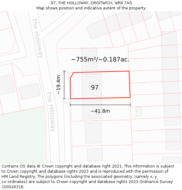 97, THE HOLLOWAY, DROITWICH, WR9 7AS: Plot and title map