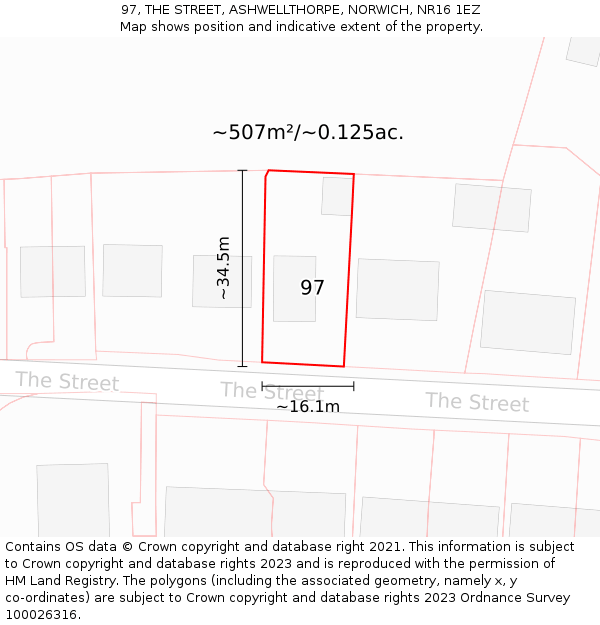 97, THE STREET, ASHWELLTHORPE, NORWICH, NR16 1EZ: Plot and title map