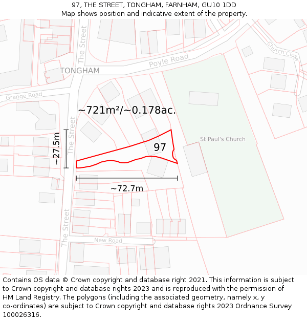 97, THE STREET, TONGHAM, FARNHAM, GU10 1DD: Plot and title map