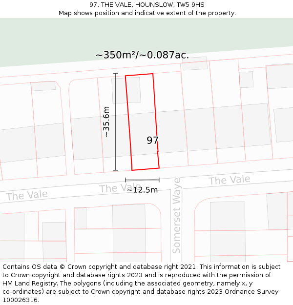 97, THE VALE, HOUNSLOW, TW5 9HS: Plot and title map