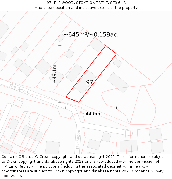 97, THE WOOD, STOKE-ON-TRENT, ST3 6HR: Plot and title map