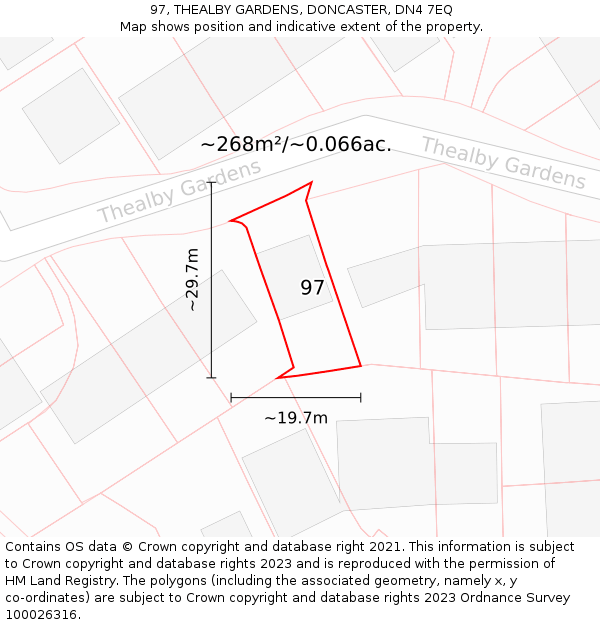 97, THEALBY GARDENS, DONCASTER, DN4 7EQ: Plot and title map